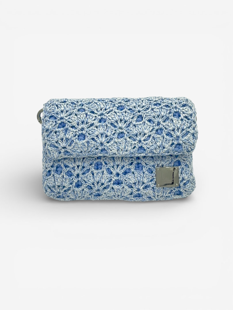 ręcznie dziergana torebka mini niebieska Frozen Keys