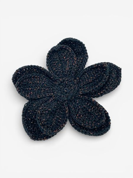 Broszka Kwiat Duży - Czarna z Miedzianą Nitką