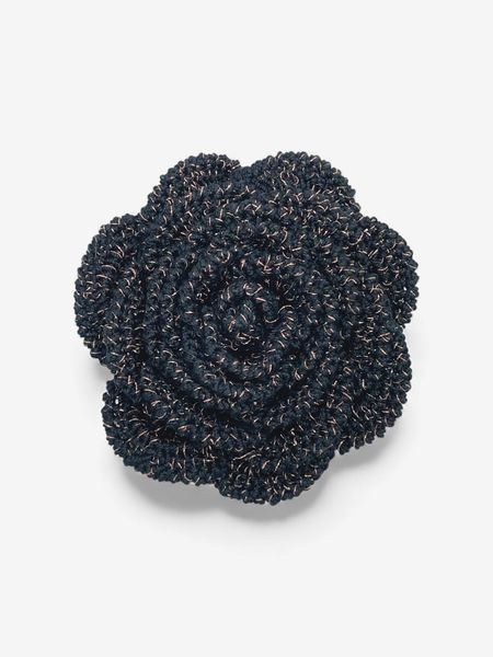 Broszka Róża Czarna z Miedzianą Nitką