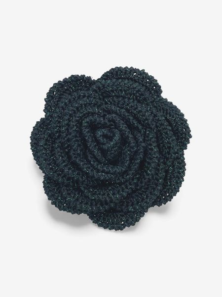 Broszka Róża Czarna z Zieloną Nitką