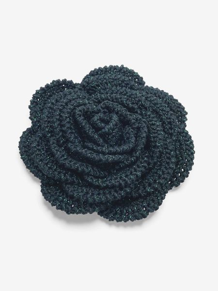 Broszka Róża Czarna z Zieloną Nitką