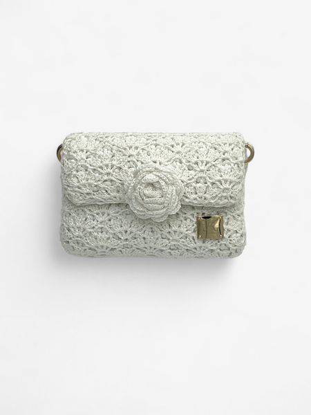 Torebka Mini z Różą Biała z Metalizowaną Nicią