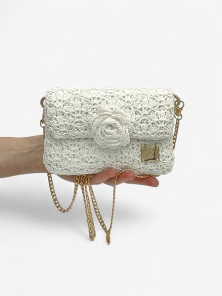 Torebka Mini z Różą Biała z Metalizowaną Nicią